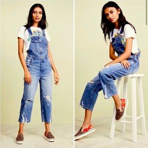 Free People Baggy Distressed Overalls